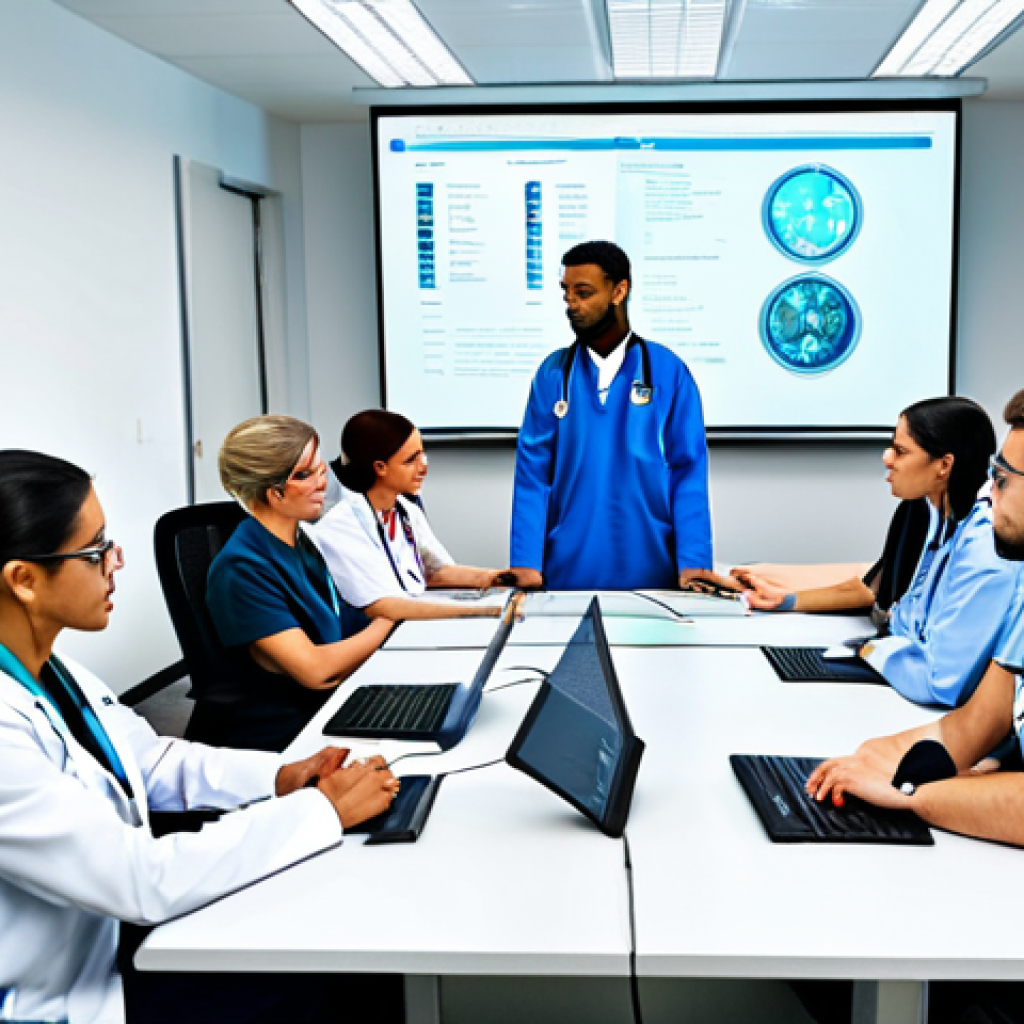 **

"A diverse group of medical professionals attending a cybersecurity training session in a brightly lit conference room, learning about protecting patient data, fully clothed, appropriate attire, safe for work, professional, perfect anatomy, correct proportions, natural pose, modern setting, friendly atmosphere, emphasis on teamwork and awareness, digital displays showing security best practices, high quality"

**